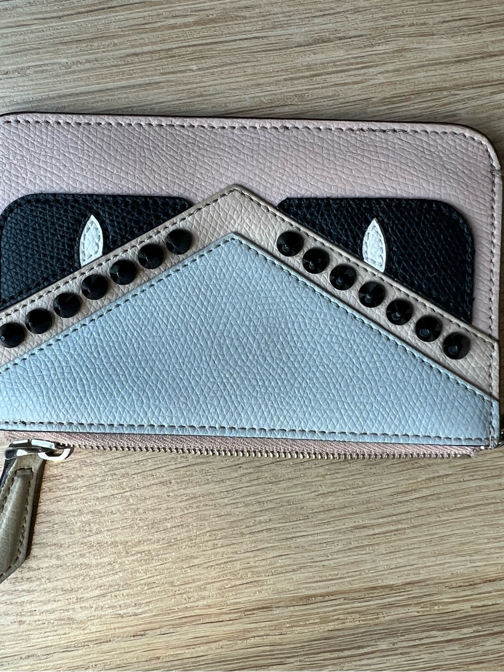 Fendi Pink, Light Blue and Black Studded Monster coin purse